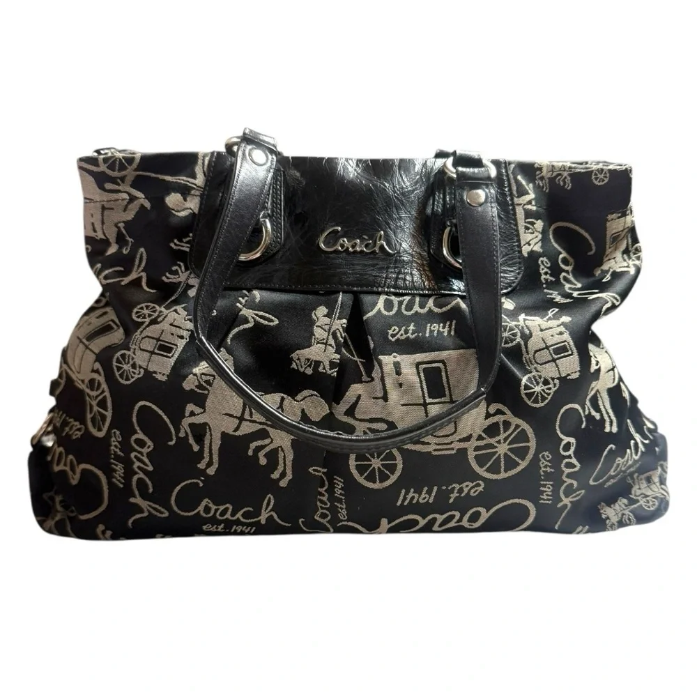 Coach Stage Coach Canvas & Logo Black and Gray Satchel Vintage